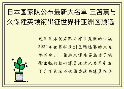 日本国家队公布最新大名单 三笘薰与久保建英领衔出征世界杯亚洲区预选赛 日本国家队公布最新大名单 三笘薰与久保建英领衔出征世界杯亚洲区预选赛