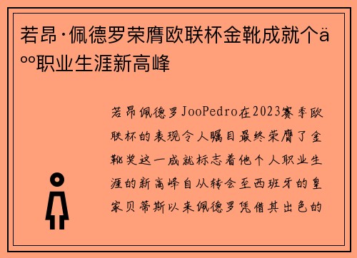 若昂·佩德罗荣膺欧联杯金靴成就个人职业生涯新高峰